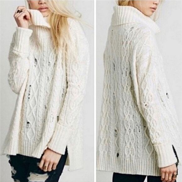Free People Anita Distressed Cable Small Knit Sweater - Picture 2 of 7